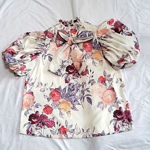 Koandaily Floral Silk Bow Women's Blouse